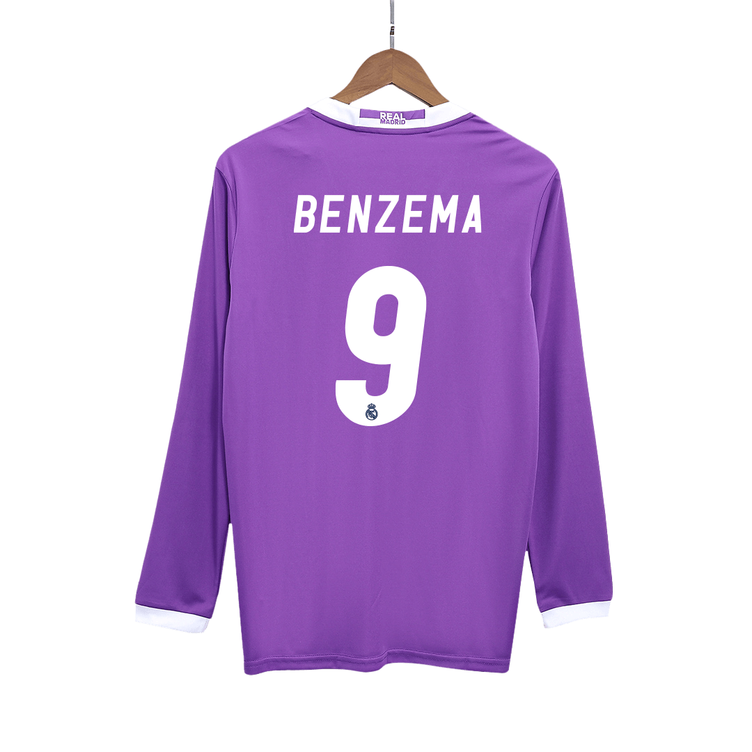 Camiseta Retro 2016/17 Benzema #9 Real Madrid Segunda Equipación Manga Larga