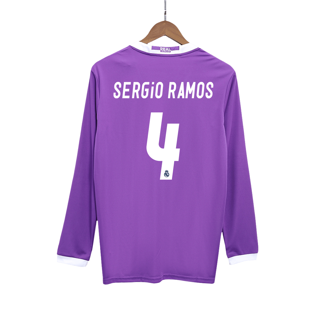 Camiseta Retro 2016/17 Sergio Ramos #4 Real Madrid Segunda Equipación Manga Larga