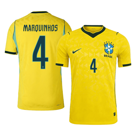 Camiseta Auténtica Marquinhos #4 Brasil 2026 Primera Equipación Copa del Mundo - Versión Jugador