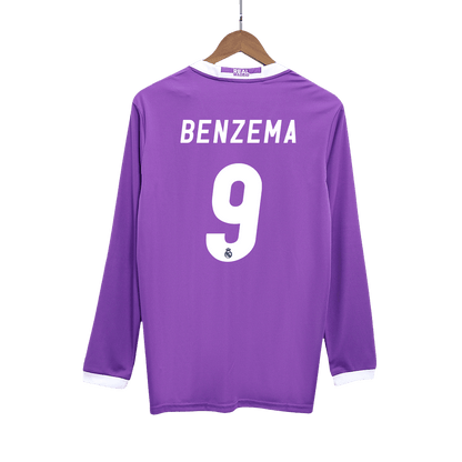 Camiseta Retro 2016/17 Benzema #9 Real Madrid Segunda Equipación Manga Larga