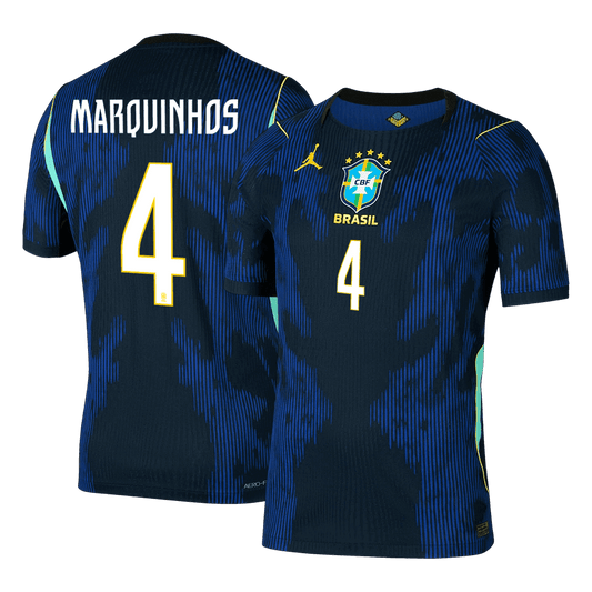 Camiseta Auténtica Marquinhos #4 Brasil 2026 Segunda Equipación Copa del Mundo - Versión Jugador