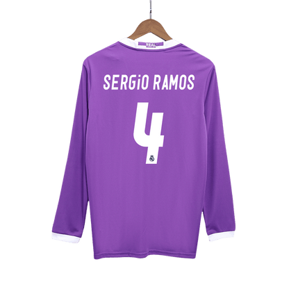 Camiseta Retro 2016/17 Sergio Ramos #4 Real Madrid Segunda Equipación Manga Larga