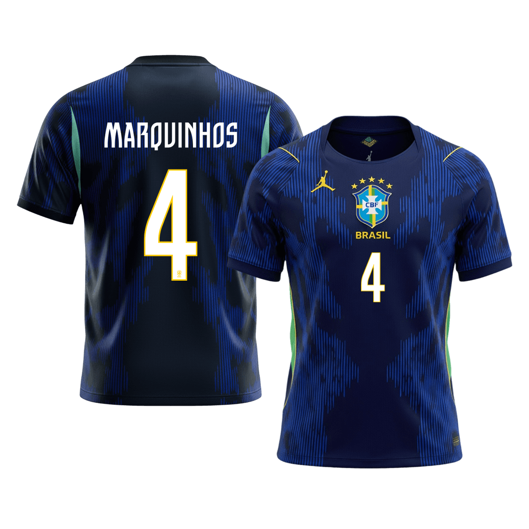Camiseta MARQUINHOS #4 Brazil 2026 Segunda Equipación Copa del Mundo - Versión Hincha