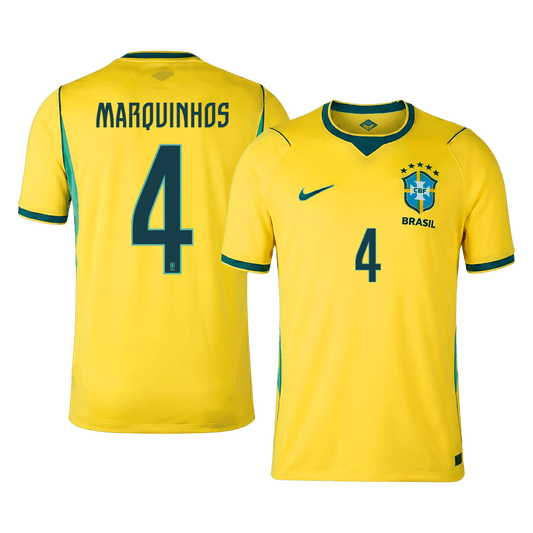 Camiseta Marquinhos #4 Brasil 2026 Primera Equipación Copa del Mundo - Versión Hincha