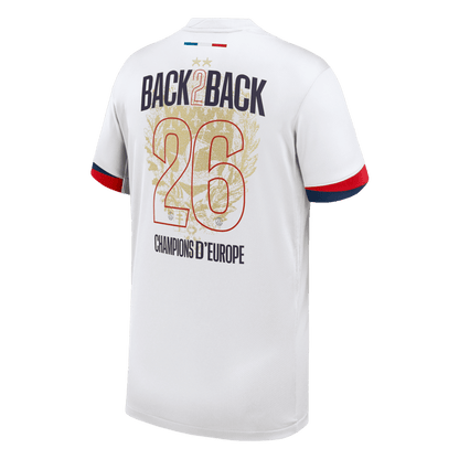 Camiseta Champions of Europe #26 PSG 2024/26 Segunda Equipación - Versión Hincha