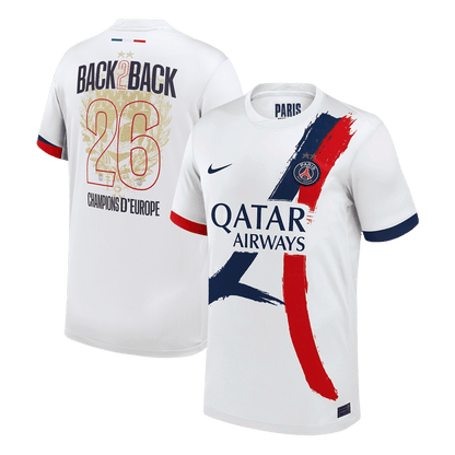 Camiseta Champions of Europe #26 PSG 2024/26 Segunda Equipación - Versión Hincha